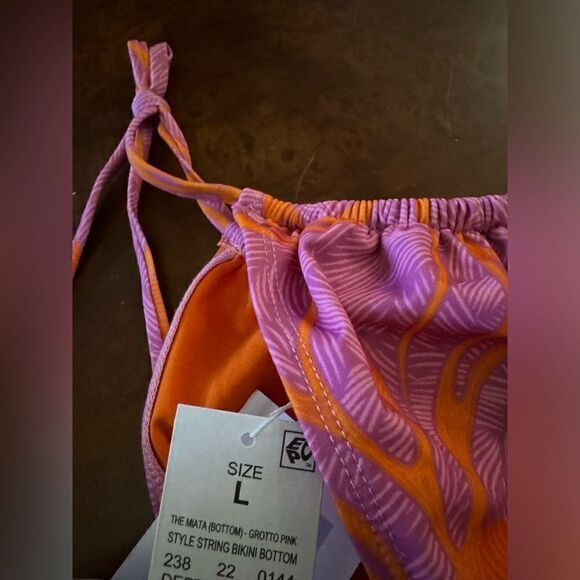 Liberty Justice The Miata String Bikini Bottom Grotto Pink Orange Print NWT L - Picture 5 of 8
